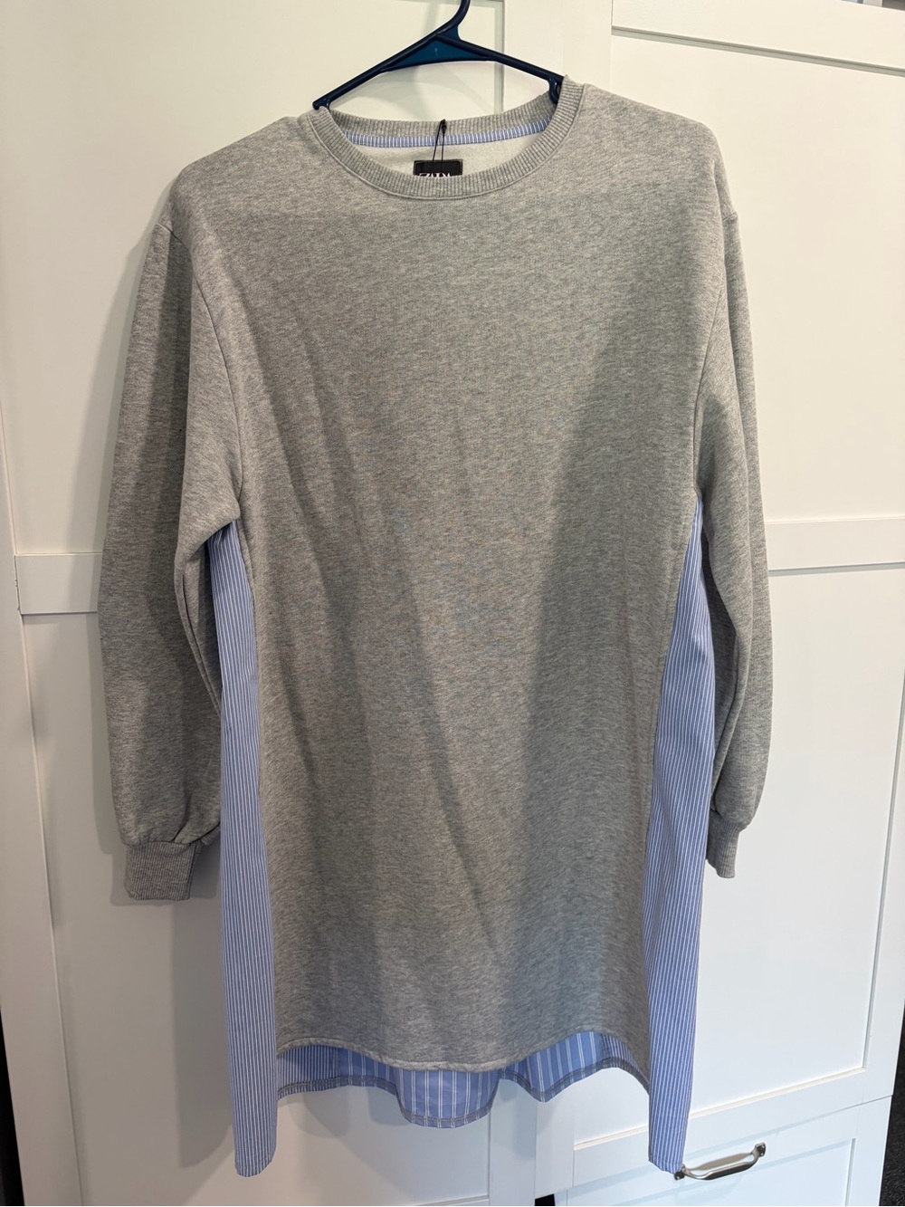 Zara Grey Dress with Light Blue Striped Side Panels
